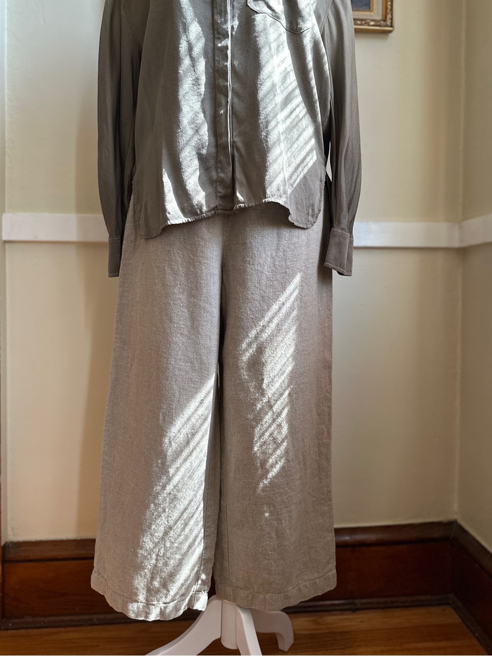 Eileen Fisher Wide Leg Cropped 100% Organic Linen Pants PS